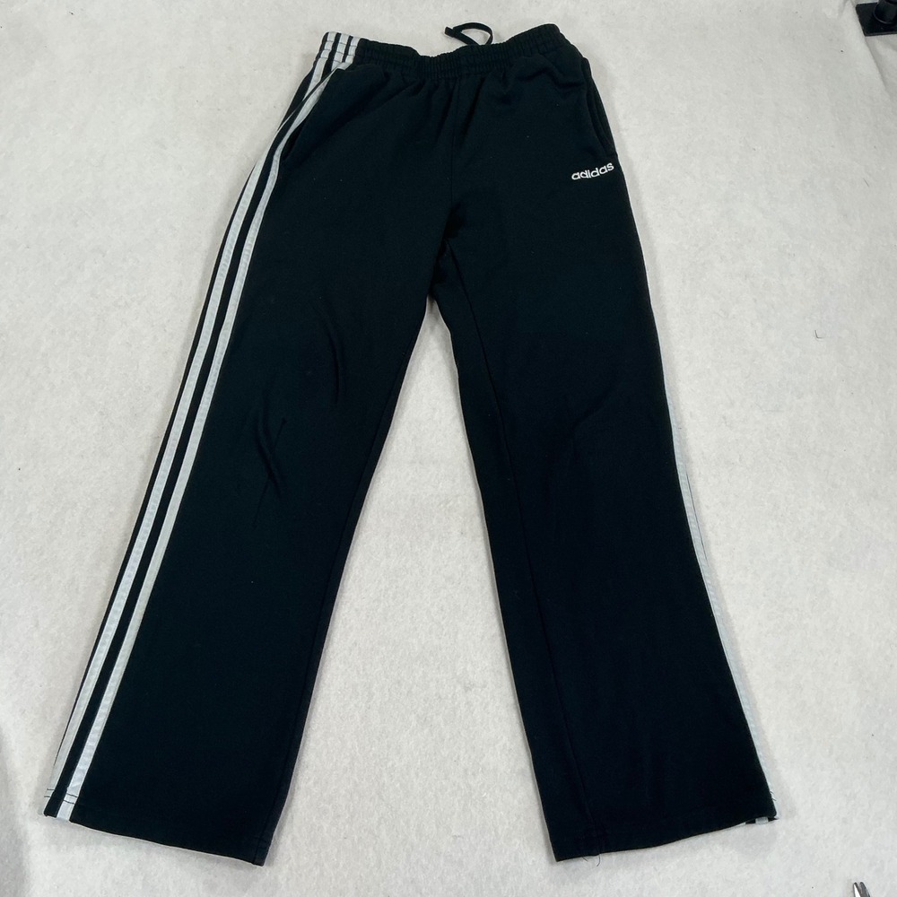 Adidas Youth Boys Large 14/16 Black White 3-Stripe Track Pants Athletic Joggers